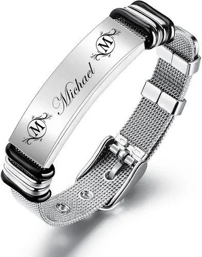 LoraPetid Pulseras personalizadas para hombres, pulseras de acero inoxidable grabadas con fotos y texto, pulseras de joyería personalizadas para