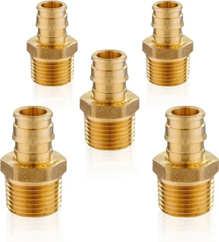Paquete de 5 accesorios de expansión Seelink PEX-A, adaptador NPT roscado macho de 1/2 x 3/4 pulgadas, accesorio de tubería de expansión de latón,