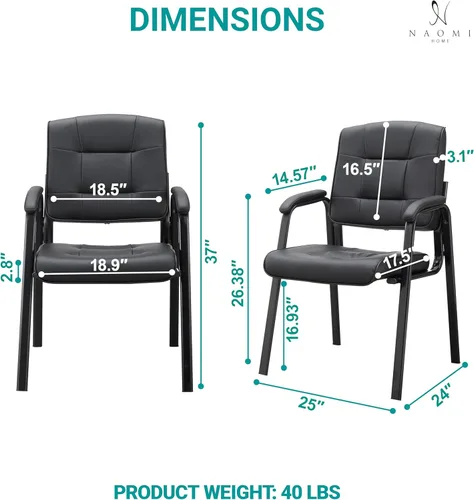 Naomi Home Sillas apilables de piel sintética para invitados de oficina, sillas de recepción con reposabrazos para vestíbulo, clínica, sala de