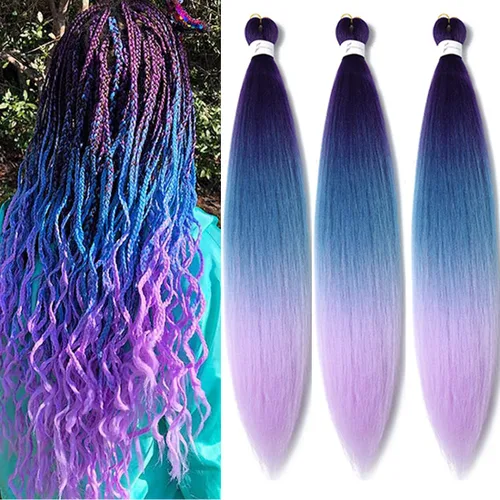 Miniatura 61 de Extensiones de cabello trenzado morado preestiradas, 20 pulgadas, 2 piezas de cabello sintético trenzado para niñas y mujeres, fiesta, disfraz