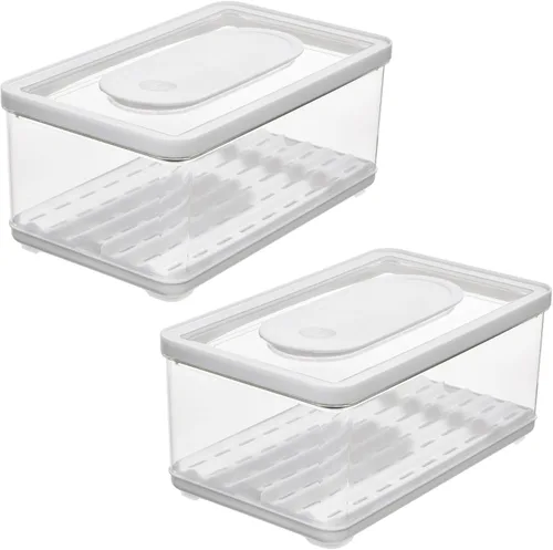 iDesign Large Fridge Produce Bin with Removable Drainage Tray and Lid - Set of 2 - Clear