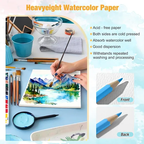 Miniatura 3 de Creazic Bloc de papel de acuarela de 8.5 x 11 pulgadas (140 libras/300 gsm) - Bloc de arte sin ácidos Cuaderno de bocetos pesado prensado en frío