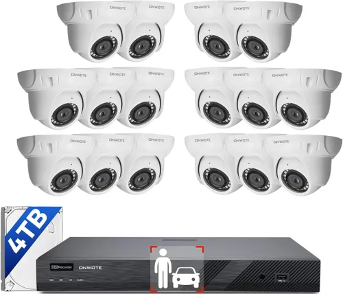 ONWOTE Sistema de cámara de seguridad PoE NVR de 16 canales, 12MP 4K 16CH NVR comercial de 4 TB, 16 cámaras IP de 122° con cable de 5MP para