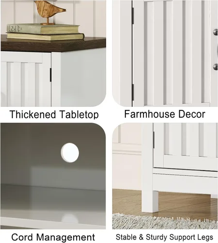 Miniatura 5 de ChooChoo Soporte de TV estilo granja, centro de entretenimiento de madera con puerta acanalada con gabinetes de almacenamiento y estantes abiertos