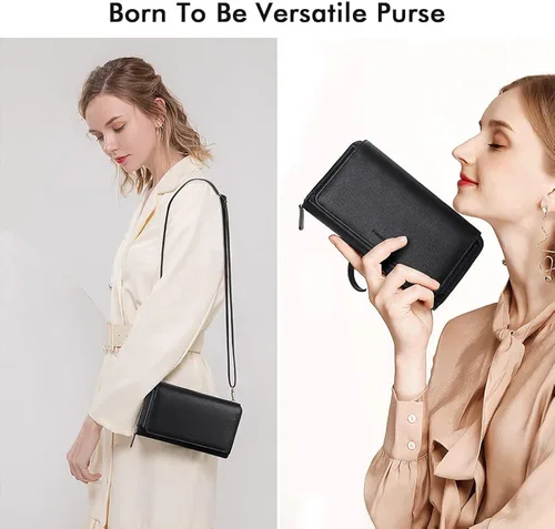 Miniatura 2 de RONSIN Cartera cruzada para mujer, tarjetero RFID, 2 correas