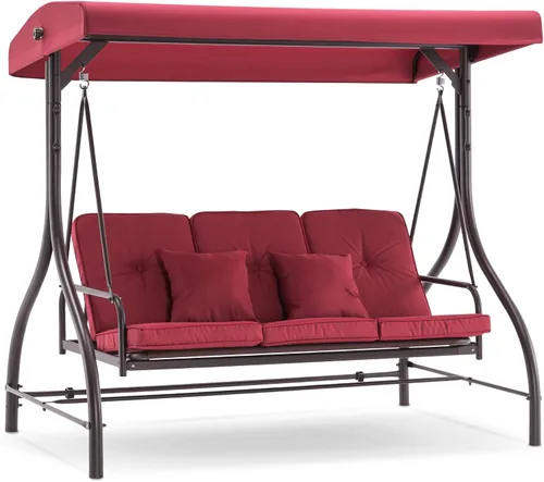 Miniatura 10 de MCombo - Silla de columpio para patio al aire libre, sillón balanceable con toldo ajustable para 3 personas, cojines extraíbles, 4003