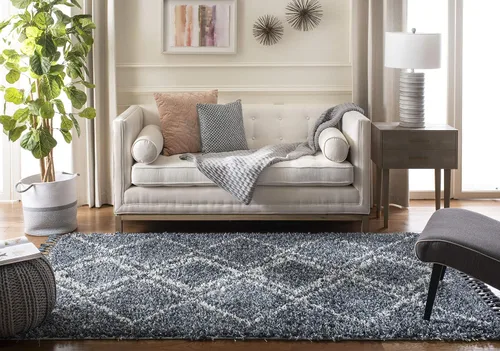 Miniatura 8 de SAFAVIEH Pro Luxe Shag Collection - Alfombra de pasillo, 2 pies 6 pulgadas x 6 pies, color crema y azul, diseño de borlas bohemias, no desprende