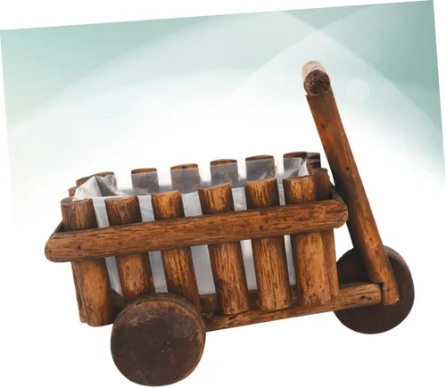 Miniatura 7 de GANAZONO Maceta de madera hecha a mano con diseño de carrito para el hogar y la oficina, contenedor multifuncional para plantas