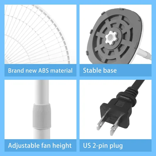 Miniatura 8 de Ventilador de suelo oscilante de 4 velocidades de 7 aspas, 14.5 pulgadas, altura ajustable, ventilador de pie para el hogar, motor de CC