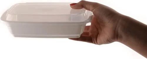 Miniatura 2 de EcoQuality Contenedores de preparación de comidas [paquete de 100] Recipiente rectangular blanco con tapas, caja Bento para almacenamiento