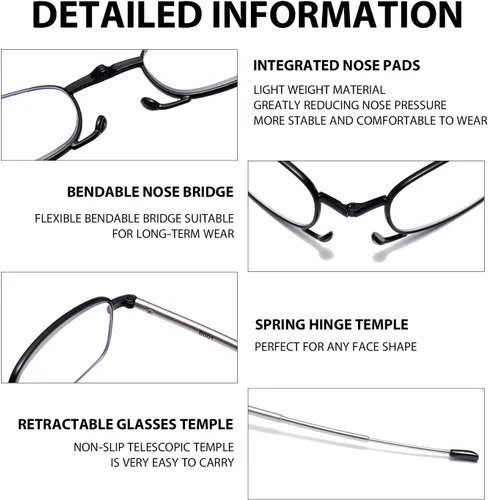 Miniatura 4 de Gafas de lectura plegables para hombres y mujeres, llavero compacto para lectores con luz azul, anteojos portátiles de bolsillo