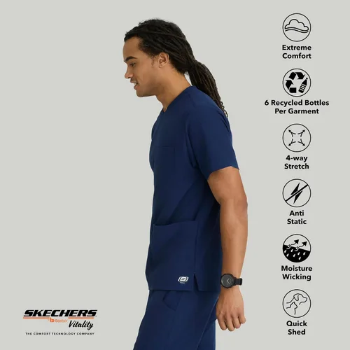 Miniatura 4 de Skechers Vitality by BARCO Crew - Camiseta médica con cuello en V cruzado, camiseta médica de tela sostenible para hombre