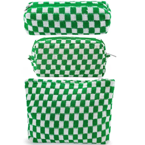 ZLFSRQ Bolsa de maquillaje a cuadros para mujer, grande y pequeña, juego de bolsa de cosméticos a cuadros, bolsas de aseo de viaje, linda bolsa de