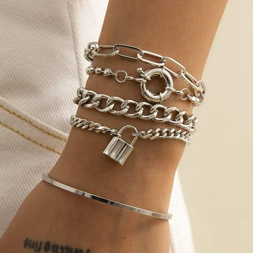 Miniatura 3 de 5 pulseras con dije de candado para mujeres y adolescentes, accesorios de mano de fiesta, Aolly, No es una piedra preciosa