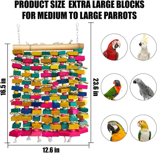Miniatura 2 de Juguetes de pájaros extra grandes para guacamayos, bloques de madera multicolor juguete para masticar pájaros, jaula de loro, juguete de mordida
