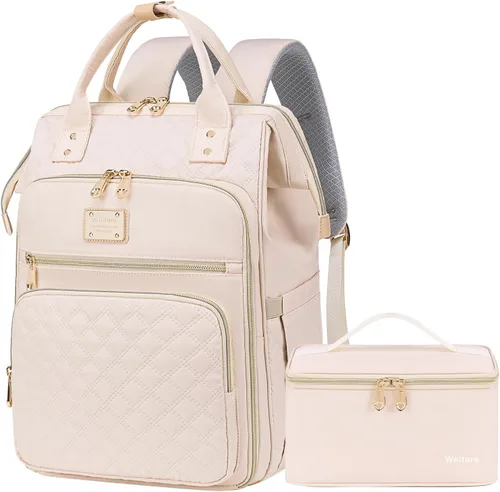Mochila para Almuerzo Weitars - Mochila para Laptop de 15.6 Pulgadas para Mujeres, para Viaje y Trabajo, Beige, Vacaciones
