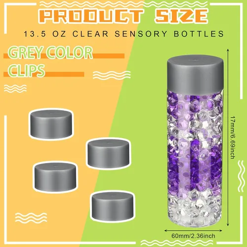Miniatura 2 de Hoolerry 16 botellas sensoriales de plástico vacías con tapas, botellas de agua sensoriales de plástico transparente reutilizables para Gris