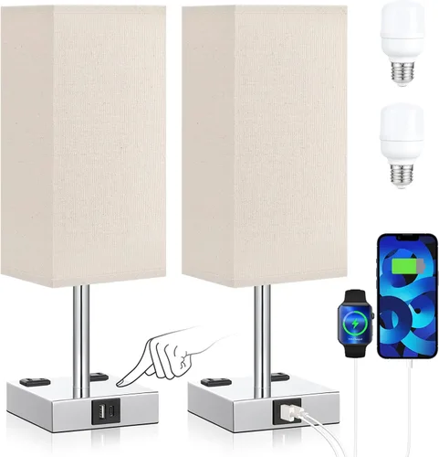 Miniatura 10 de aooshine - Juego de 2 lámparas de mesita de noche con control táctil con puertos de carga USB-C+A y salidas de AC, lámpara de mesita de noche