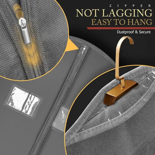 Miniatura 5 de Paquete de 5 bolsas de traje de 40 pulgadas para viajes y almacenamiento, bolsas de ropa para colgar ropa con cremallera y ventana transparente