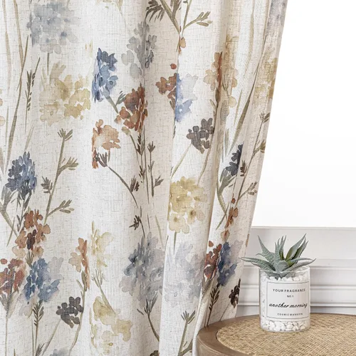 Miniatura 8 de MYSKY HOME Juego de 2 paneles de cortinas florales de lino de 84 pulgadas de largo, semitraslúcidas, filtrantes de luz, cortinas con ojales