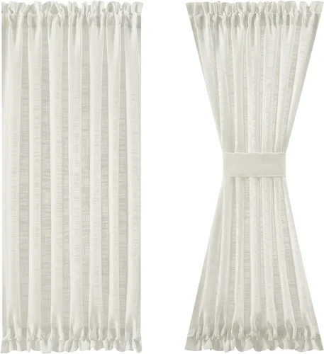 Miniatura 10 de FMFUNCTEX Paneles de luz lateral gris de 40 pulgadas de largo, con textura de lino corto, cortinas semitransparentes para puerta francesa