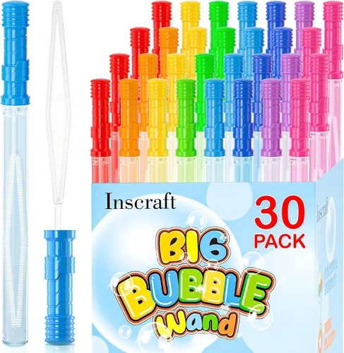 Inscraft Paquete de 30 varitas de burbujas grandes de 14 pulgadas, 8 colores, 1 agujero x30 para juguete de verano, actividades al aire