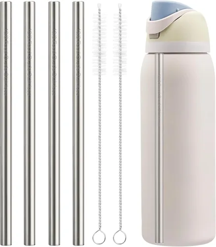 Miniatura 9 de Repuesto de popote de metal compatible con botella de agua Owala Freesip de 16 onzas, incluye 4 popotes reutilizables de acero inoxidable de grado