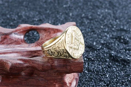 Miniatura 4 de IFUAQZ Anillos de acero inoxidable bañados en oro masónico masón para hombre, joyería clásica de Master Mason, Metal, Sin piedras preciosas
