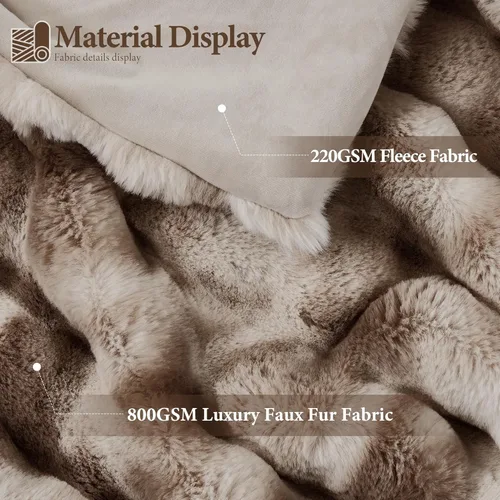 Miniatura 2 de Touchat Lujosa manta de piel sintética de conejo de 1000 GSM, súper pesada, cálida y acogedora manta marrón para sofá y cama, mullida, elegante