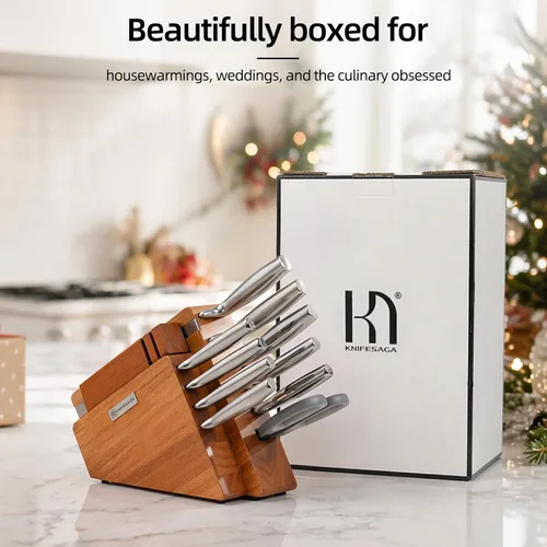 Miniatura 6 de KnifeSaga Juego de bloque de cuchillos de cocina, 12 piezas con afilador Juego de cuchillos de acero inoxidable de alto carbono japonés