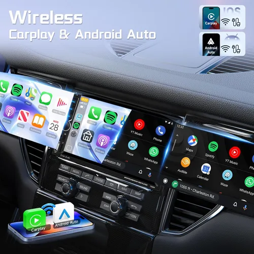 Miniatura 2 de Rimoody Estéreo inalámbrico de doble DIN Carplay para automóvil, Android Auto, pantalla táctil de 7 pulgadas, radio de coche de 2 DIN con enlace
