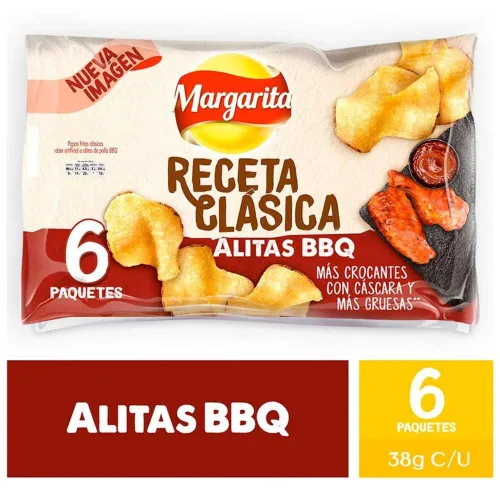 Miniatura 2 de Papas Margarita (paquete de 12) Patatas fritas extra crujientes alas BBQ y limón sabor a pimienta Papitas Margarita extra crocantes de Alitas BBQ
