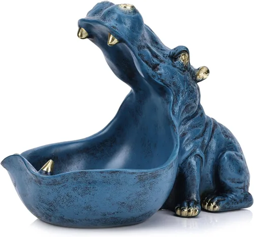 Figurita de hipopótamo de resina para dulces y cuenco para llaves - Estatua única de hipopótamo de resina para decoración de escritorio de oficina y