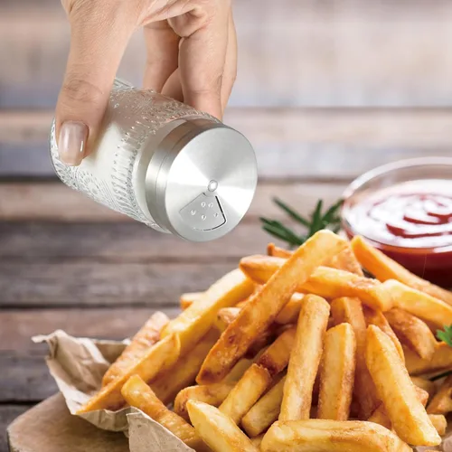 Miniatura 5 de Paquete de 2 saleros y pimenteros de vidrio con agujeros de vertido ajustables, dispensadores de especias recargables de 4.1 fl oz para Himalaya