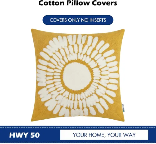 Miniatura 6 de HWY 50 - Fundas decorativas de almohada de 18 x 18 pulgadas en amarillo mostaza, funda de cojín bordada de algodón moderna de estilo rústico