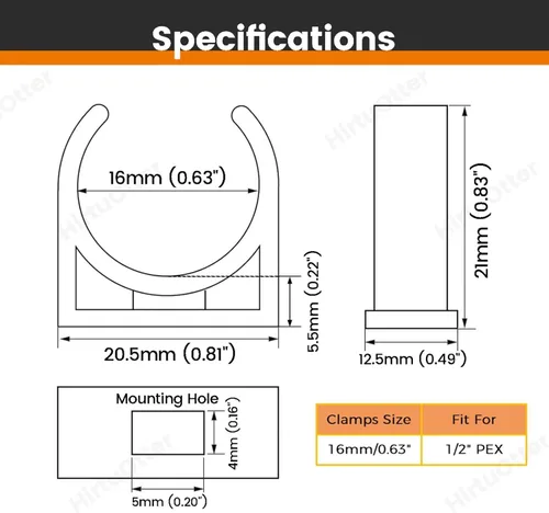 Miniatura 2 de Abrazaderas de tubo de PVC en forma de U de 0.630 in/0.63 pulgadas (50 unidades), soporte para suspensión de manguera, alta resistencia