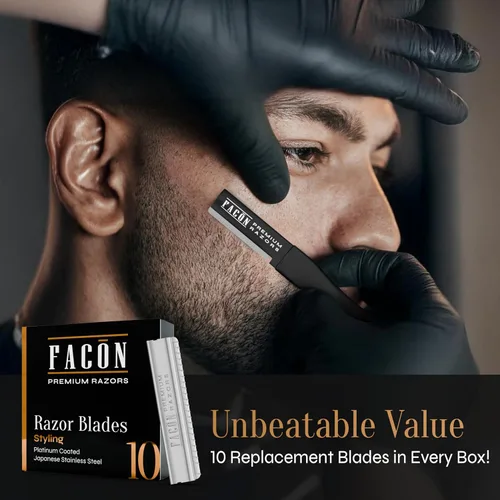 Miniatura 5 de Facón - Navaja de afeitar para barba para hombres - Herramienta profesional para moldear la barba, kit de aseo con 11 hojas de repuesto, moldeador
