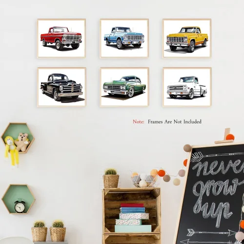 Miniatura 3 de MOCVSWO Impresiones artísticas clásicas para pared de auto, camioneta con acuarela, carteles, decoración de habitación de niños, decoración