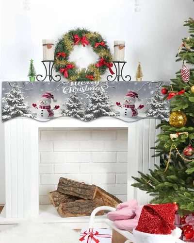 Miniatura 4 de Bufanda de Navidad gris para chimenea, muñeco de nieve gris para chimenea, decoración de mantel de Navidad con copo de nieve de invierno, cubierta