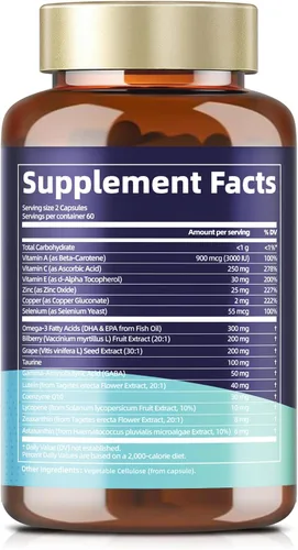 Miniatura 7 de AREDS 2 Vitaminas para los ojos y extracto mineral de arándano Omega-3, vitamina ocular para personas mayores, salud macular y ojo seco, vitaminas
