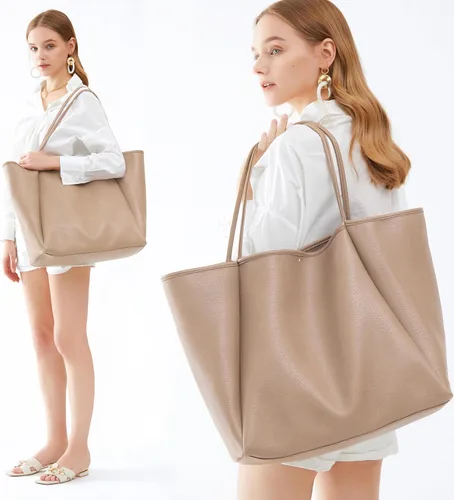 Miniatura 9 de HOXIS Bolso de mano de cuero PU de gran tamaño para mujer, bolso de fin de semana, bolso de viaje
