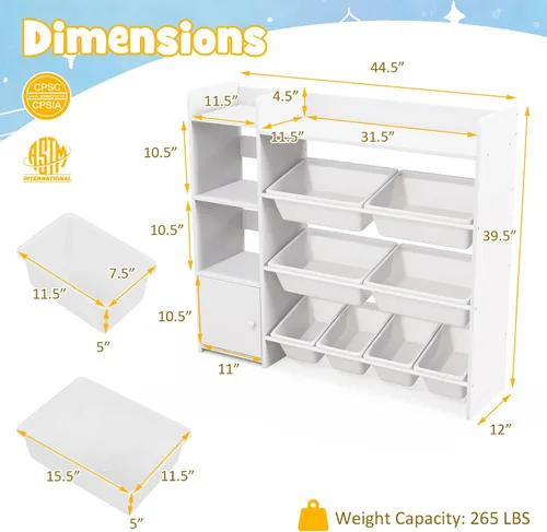 Miniatura 3 de Costzon Organizador de almacenamiento de juguetes para niños, armario de almacenamiento de 4 niveles con 8 contenedores extraíbles, estantería Blanco