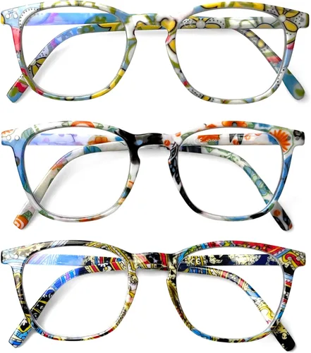 Miniatura 15 de Henotin Paquete de 3 lentes de lectura con bloqueo de luz azul, lectores de computadora con bisagra de resorte para hombres y mujeres, anteojos
