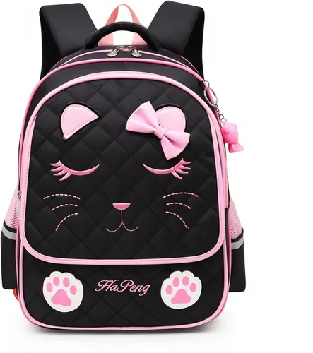 Miniatura 16 de Juego de 2 mochilas escolares con lazos para niñas y estudiantes, diseño de princesa para escuela primaria, 2pcs Negro-s, 2Pcs BagSet S