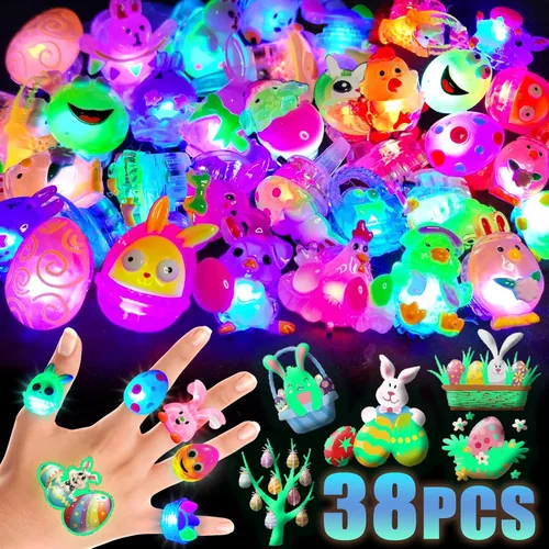 Miniatura 8 de 38 piezas de artículos de fiesta de Halloween para niños, anillos con luz 3D juguetes en cantidad golosinas de Halloween sin dulces, 28 anillos