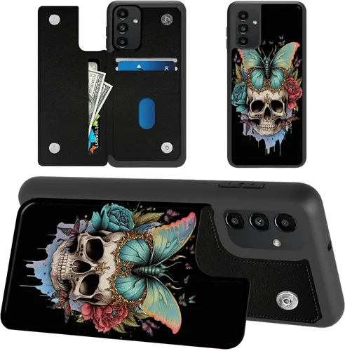 Miniatura 24 de Funda tipo cartera para Samsung Galaxy A14 5G con tarjetero y bloqueo RFID, piel sintética suave, función atril, cierre magnético, funda delgada