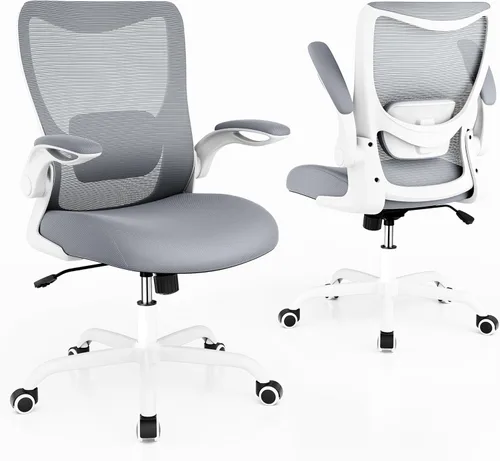 Miniatura 9 de MUXX.STIL Silla de oficina, silla de escritorio ergonómica con soporte lumbar ajustable y reposabrazos abatibles, silla de computadora de malla Gris