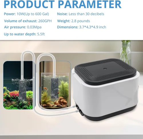 Miniatura 5 de Aquarium Air Pump for Fish Tank, 2 Outlets Adjustable Bubbler, Ultra Quiet & Powerful (3W/5W/10W), Includes Air Stones/Tubing/Check Valve