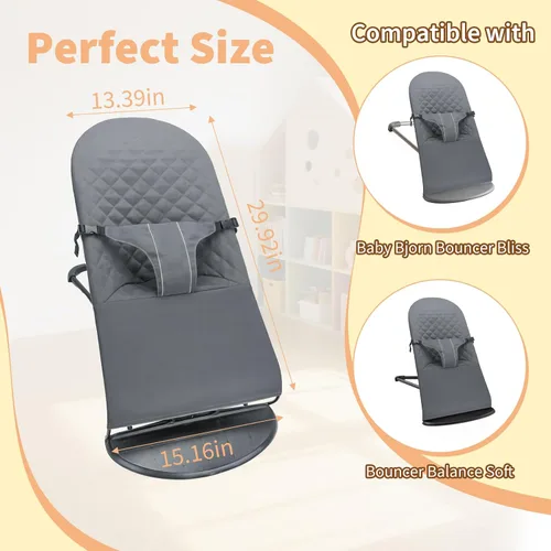 Miniatura 9 de Asiento de tela para gorila – para BabyBjorn Funda de repuesto compatible con BabyBjörn Bouncer Bliss, lavable a máquina (gris)