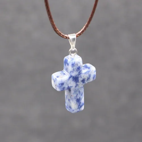 Miniatura 5 de 30 dijes de piedra de color con cruz de piedra preciosa, dijes de cuarzo cruzado sin cadena, suministros para hacer joyas, collares y aretes